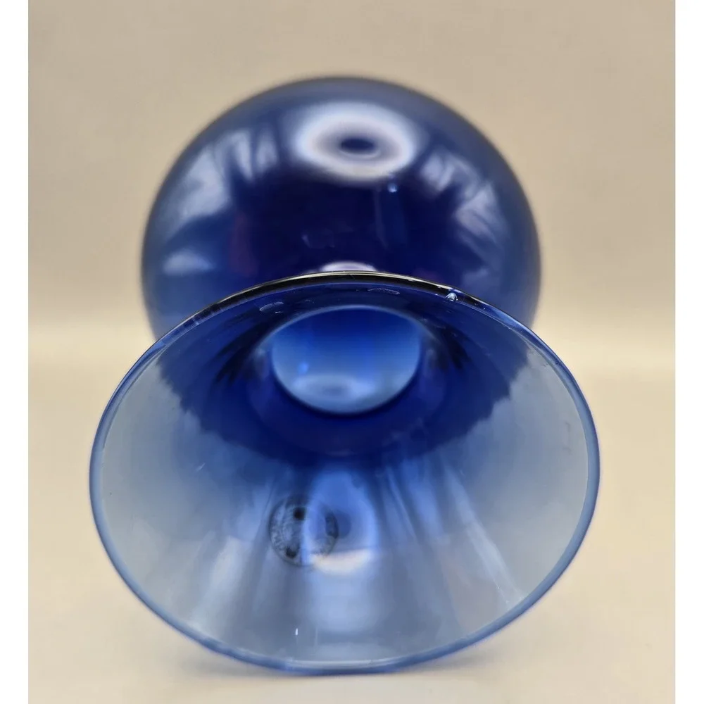 Vintage Handblown Made in Mexico Cobalt Blue Bulbous Onion Shape Flared Top B#37